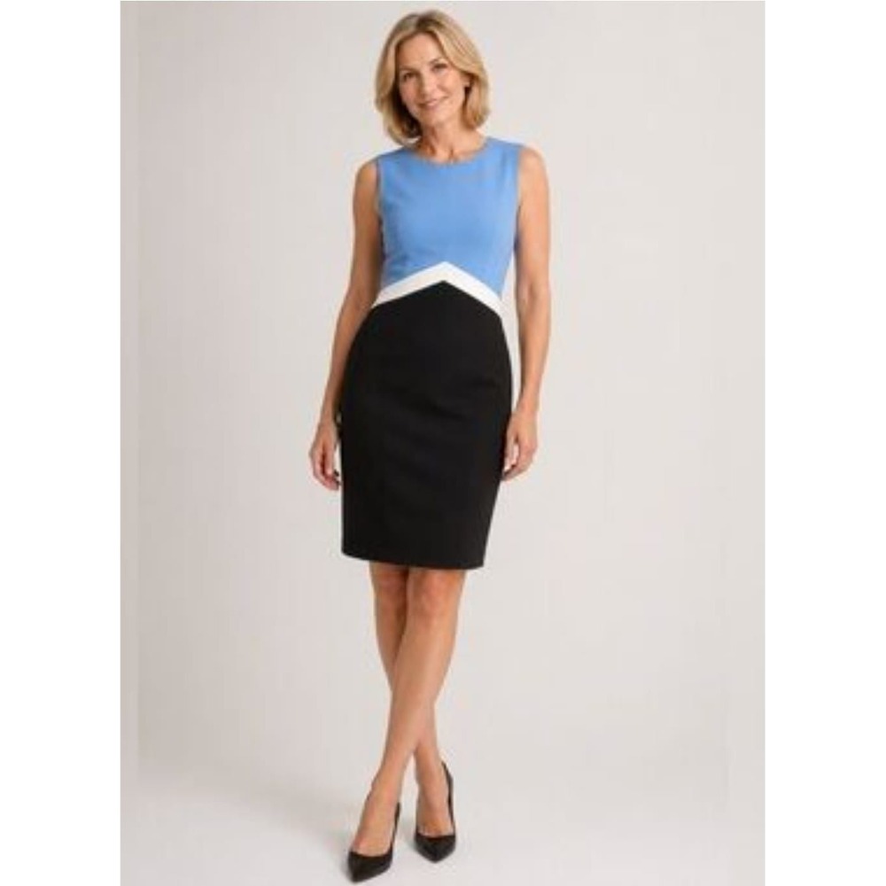 Calvin Klein Women Blue Black Colorblock Scuba Sheath Dress CDBM2Q3F Size 8